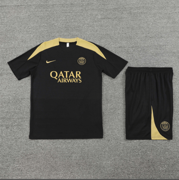 Conjunto de Treino PSG Camisa Preta + Bermuda Preta 2024/25